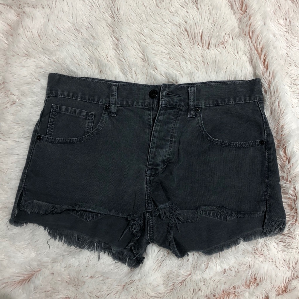 Brandy Melville Raw Hem Black Washed Jean Shorts